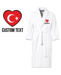 Turkiye Flag Heart Shape Embroidery Logo with Custom Text Embroidered Bathrobes